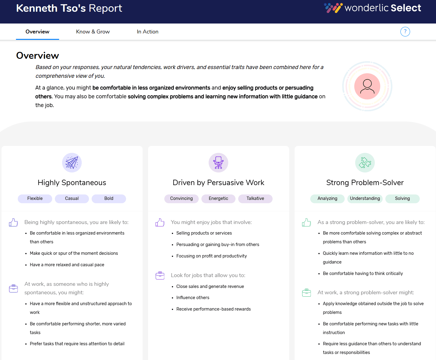 Highly Spontaneous, Driven by Persuasive Work, Strong Problem-Solver